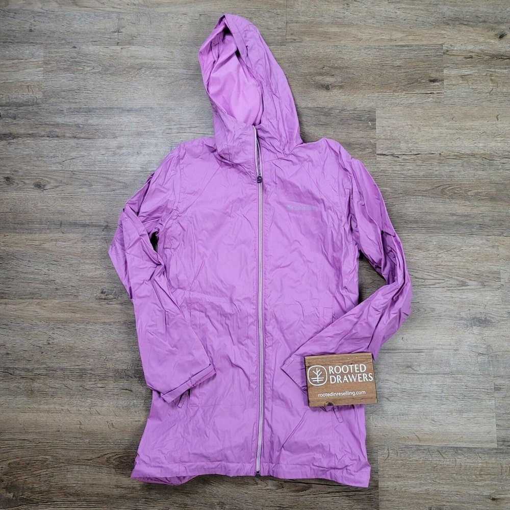 Columbia Windbreaker Jacket Purple Solid Long Sleeve Full Zip Hooded Lightweight